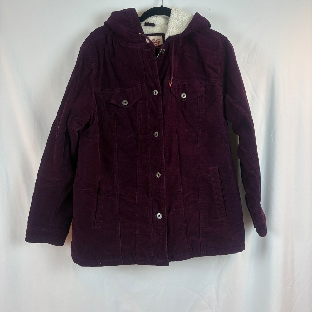 Levis Womens Corduroy Sherpa Lined Hooded Jacket‎ Burgundy Purple XL LW0CC028